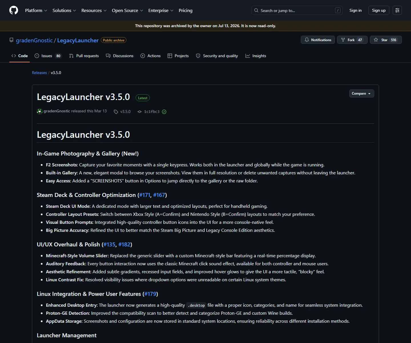 Official LegacyLauncher v3.5.0 release notes