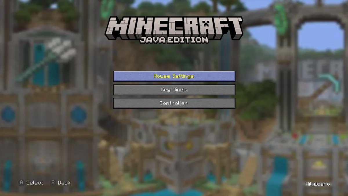 Official Legacy4J controls menu with mouse settings key binds and controller options